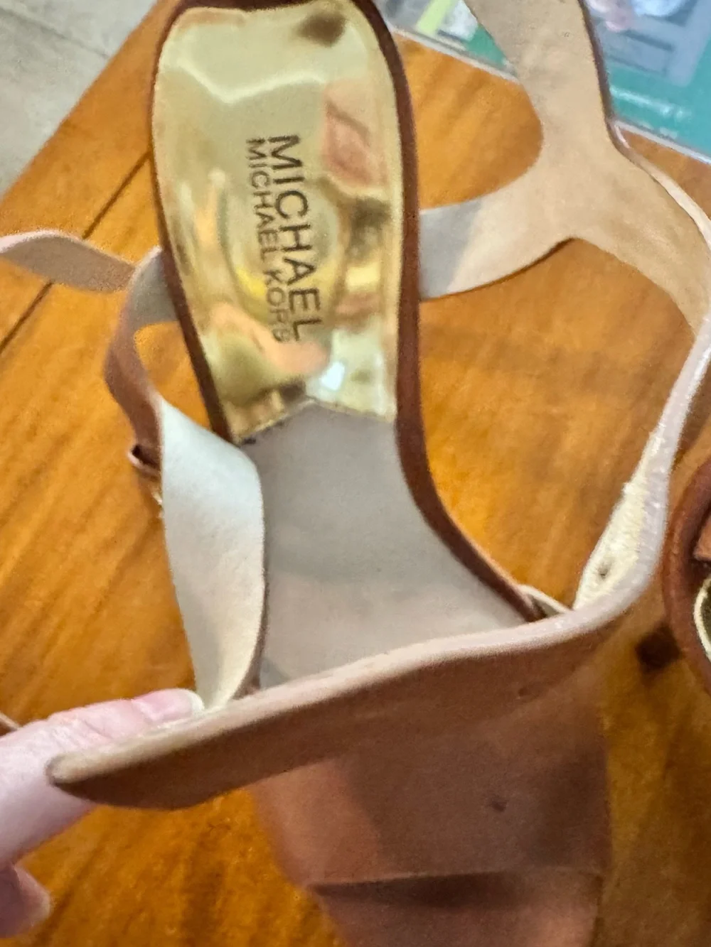 Michael Kors Brown Leather High Heel Platform Sandals with Gold Buckle Strappy